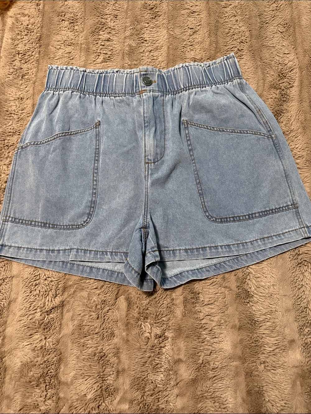 Entro Light Blue Elastic-Waist Denim Shorts